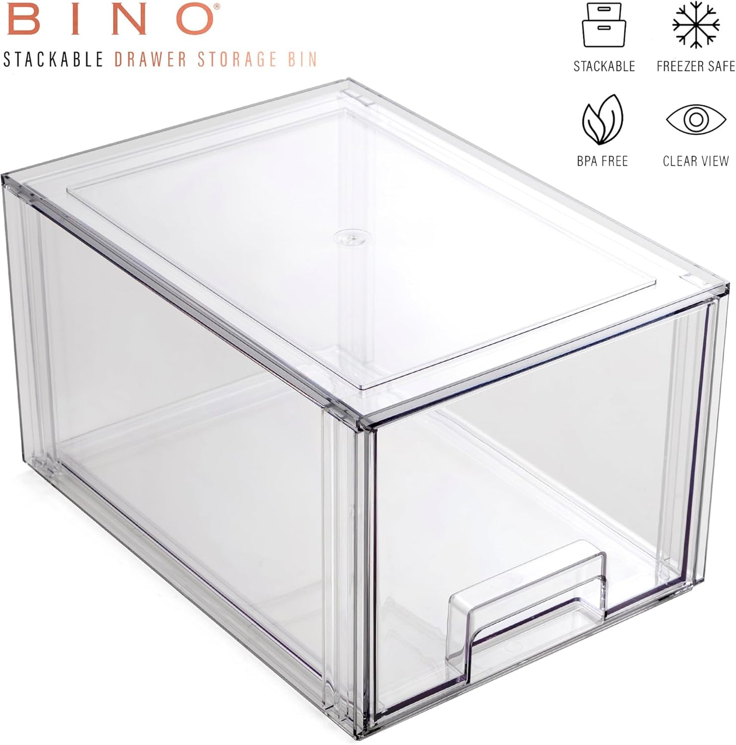 BINO | Stackable Storage Drawers, Shallow X-Large - Clear | THE CRATE COLLECTION | Storage Bins With Drawers Bathroom Organizers and Storage Organization and Storage Under Sink Organizer Vanity Home