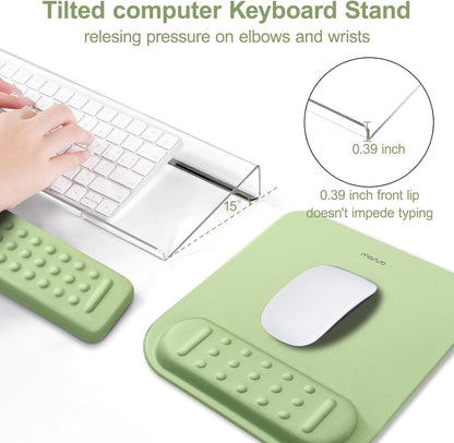 MOSISO Computer Keyboard Stand&Wrist Rest Support for Keyboard &Mouse Pad Set, Ergonomic Massage Wrist Rest Set, Easy Typing Working Acrylic Clear Stand for Office Home, Apricot