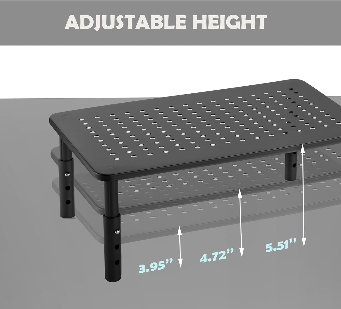 Monitor Stand for Desk Monitor Riser, Adjustable Laptop Riser, Desk Organizer Desktop Printer Laptop Storage Shelf, Mesh Metal Computer Item Stand (2 Pieces)(14.5" Lx9.3 W/Piece)