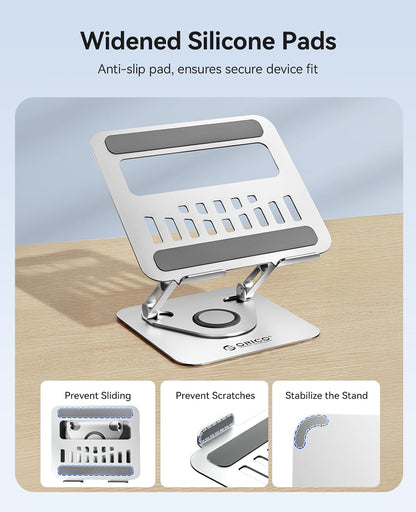 ORICO Adjustable Laptop Stand for Desk, 360° Rotating Base, Foldable Aluminum Alloy Computer Stand with Ventilated Design, Compatible with MacBook Air/Pro, Dell, XPS, HP up to 17'' - ST12, Silver