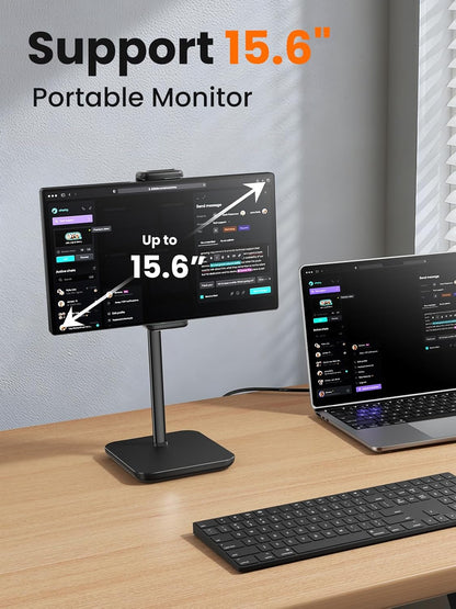 tounee Height Adjustable Tablet Stand, 3.5lb (1.6kg) Max Support, Up to 18" Tall, Slim Portable Monitors Stand Compatible with iPad Pro 12.9, Surface Pro, All 4.7"-15.6" Devices - Black