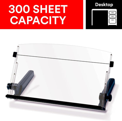 3M Adjustable Document Copy Holder, In-line with Monitor Minimizing Head and Neck Movement, 300 Sheet Capacity Holds Sheets to Books, Elastic Line Guide Keeps Pages Open, 18" Wide, Black (DH640)