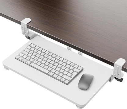 Large Keyboard Tray Under Desk, Pull Out Keyboard & Mouse Tray with Adjustable C-clamp, 25.6(31.5 Including Clamps) x 11.8 Inch Slide Out Computer Keyboard Drawer Mouse Tray for Typing, Brown