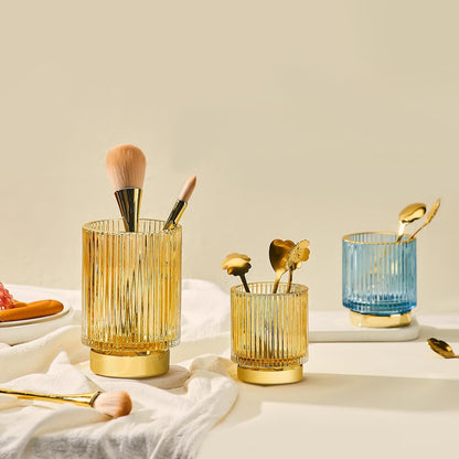 Makeup Brush Holder Organizer,Toothbrush Holders,Desk Pen Pencil Holder,Multifunctional Vintage Glass Brush Cup（L/Green/A3-6-US）