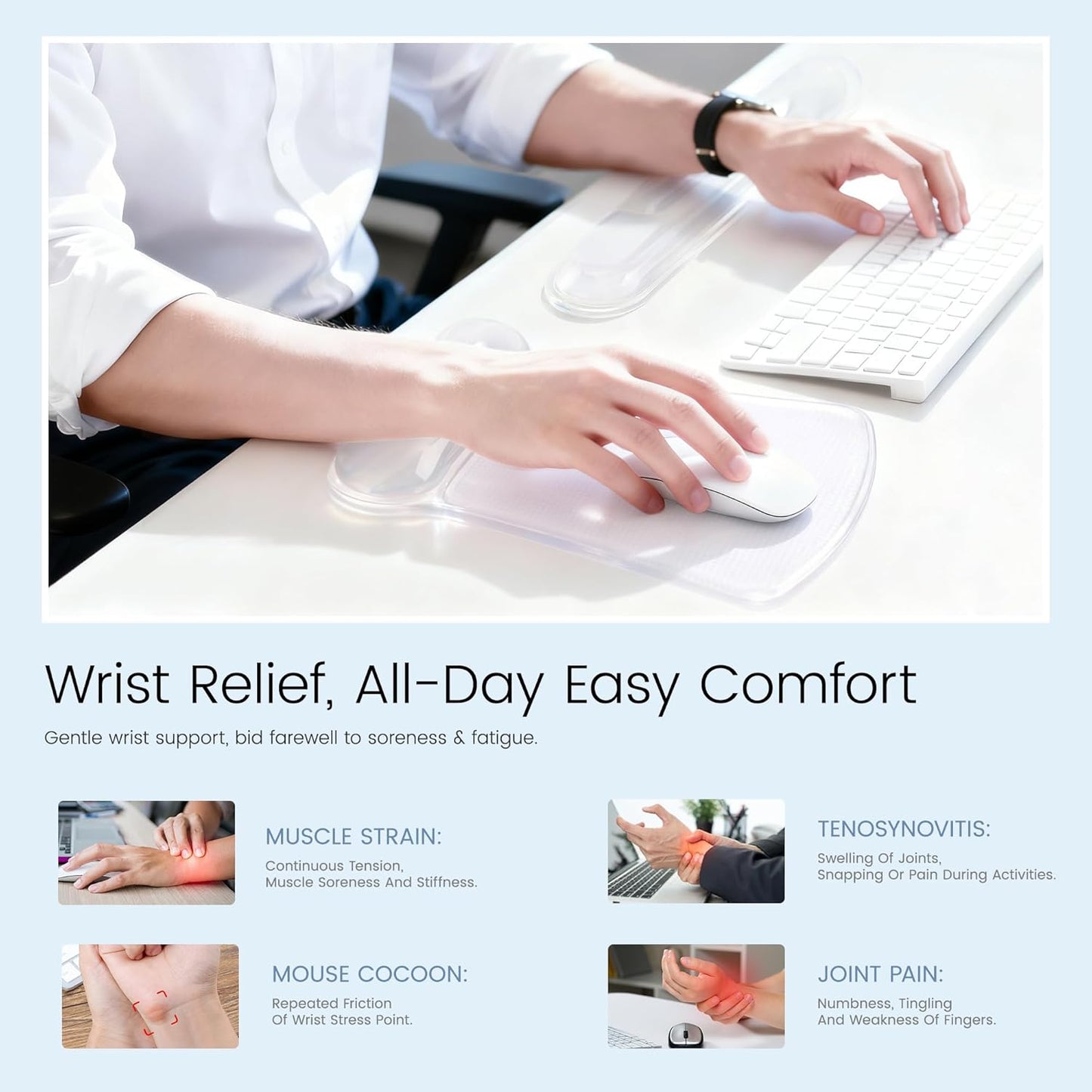 Ospelelf Mouse Pad with Wrist Rest and Ergonomic Gel Keyboard Hand Wrist, Support for Typing Gaming, Relieve Wrist Pain, Cool & Easy to Clean, for Office, Programmer, Home Computer Use, Pink