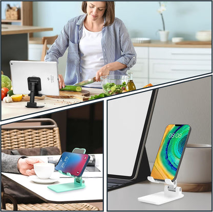 HOTEMIA Cell Phone Stand,Adjustable Foldable Phone Stand for Desk Taller iPhone Stand Compatible with All Smart Phone Desk Accessories(Green)
