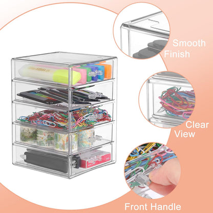 BTSKY Clear Acrylic Storage Organizer with Drawers, 3-Layer Desktop Organizer for Office Essentials, Multi-Purpose Stackable Container for Bathroom Vanity, Desk Makeup Jewelry Container Storage Box