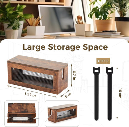 Chunful Extra Large Cable Management Box, 16'' Wood Cord Hider Organizer with Ventilation Nets & Organizer for Power Strip, TV Wires & Desk Cable Storage, Magnetic Lid Hide Floor Cables