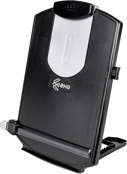 EHO Adjustable Document Holder Bottom with 5mm Shelf Lip, Portable Paper Stand for Reading, Typing, with Clip, Line Guide, Easel Back, for Office, Desktop, Recipes, Music Sheets, paper and more, Black