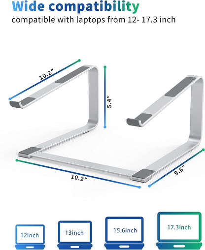 SOUNDANCE Laptop Stand for Desk, Ergonomic Metal Computer Riser for 12-17.3 Inch Laptops, Heavy Duty Stable Desktop Holder, Improves Eye Level & Workspace Organization, Silver