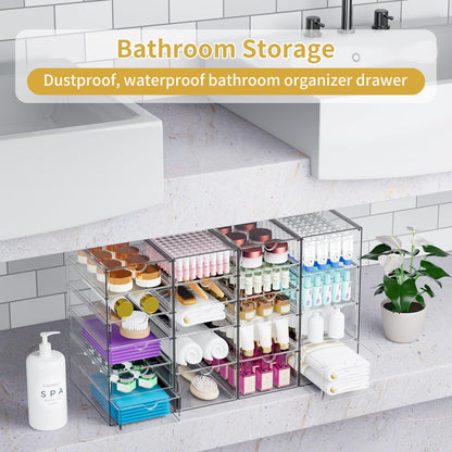 Acrylic Makeup Organizer with 20 Drawers, 4 Set Clear Storage Drawers, Acrylic Drawer Organizer and Storage for Desktop Office Supplies Make Up Pen Hair Accessories