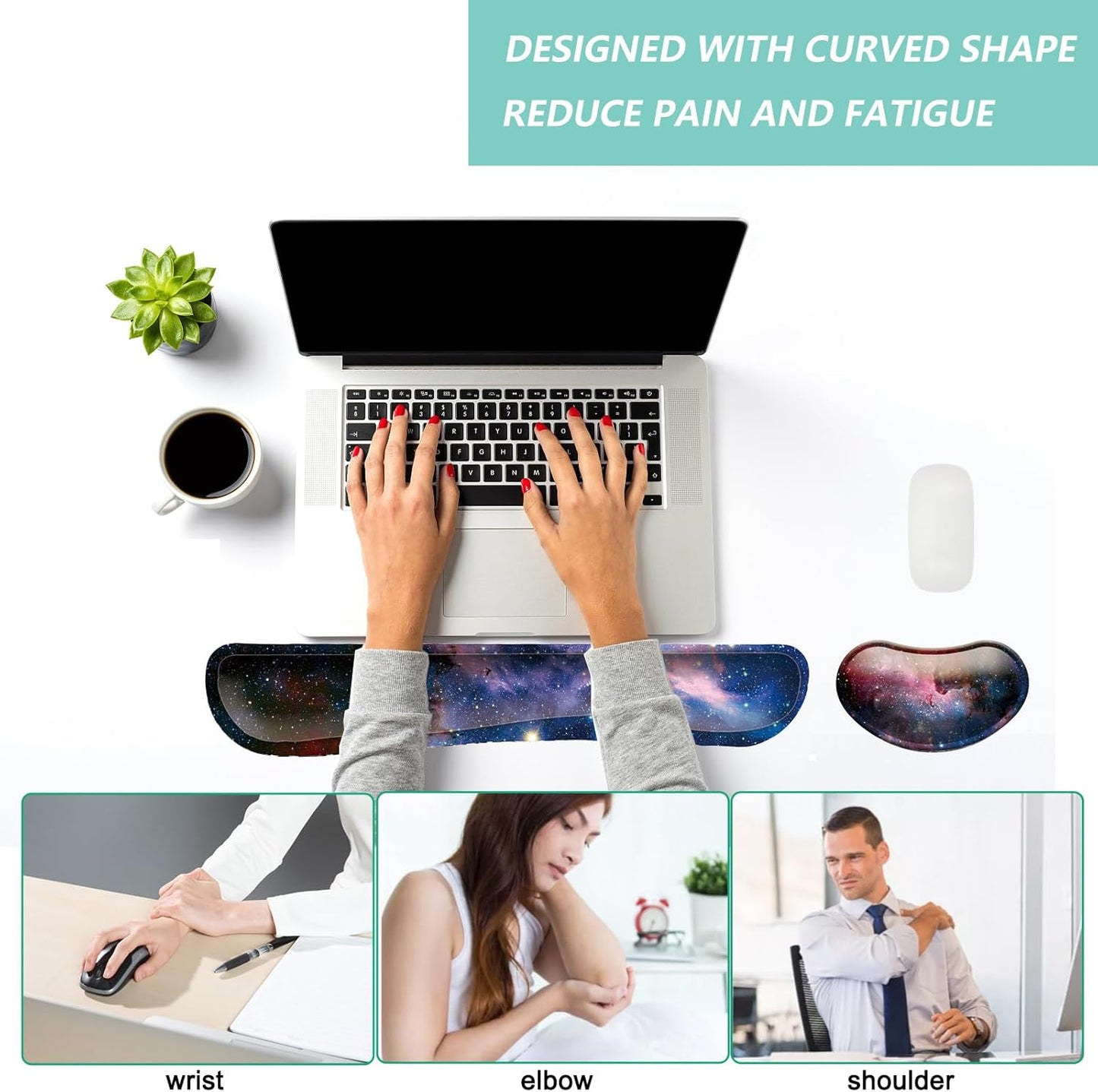 Keyboard Wrist Rest Mouse Wrist Support Set, Memory Foam Wrist Rest Pad for Computer Laptop Keyboard Mouse, Ergonomic Wrist Cushion Support for Typing Pain Relief, Gaming Home Office, Purple