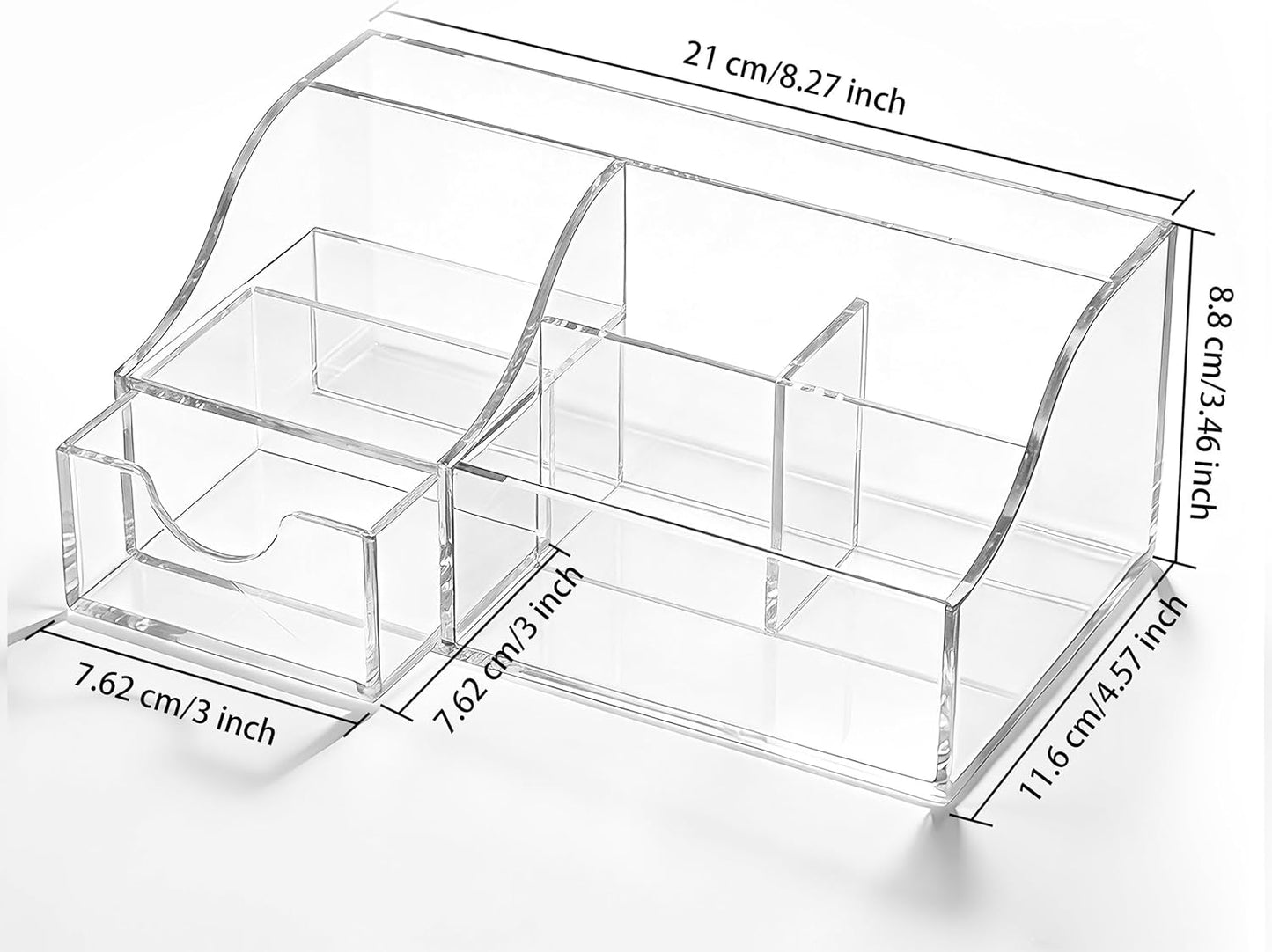 HBlife Acrylic Desk Organizer with 6 Compartments, Pen & Pencil Holder, Clear Multifunctional Desktop Caddy for Office Supply and Organization