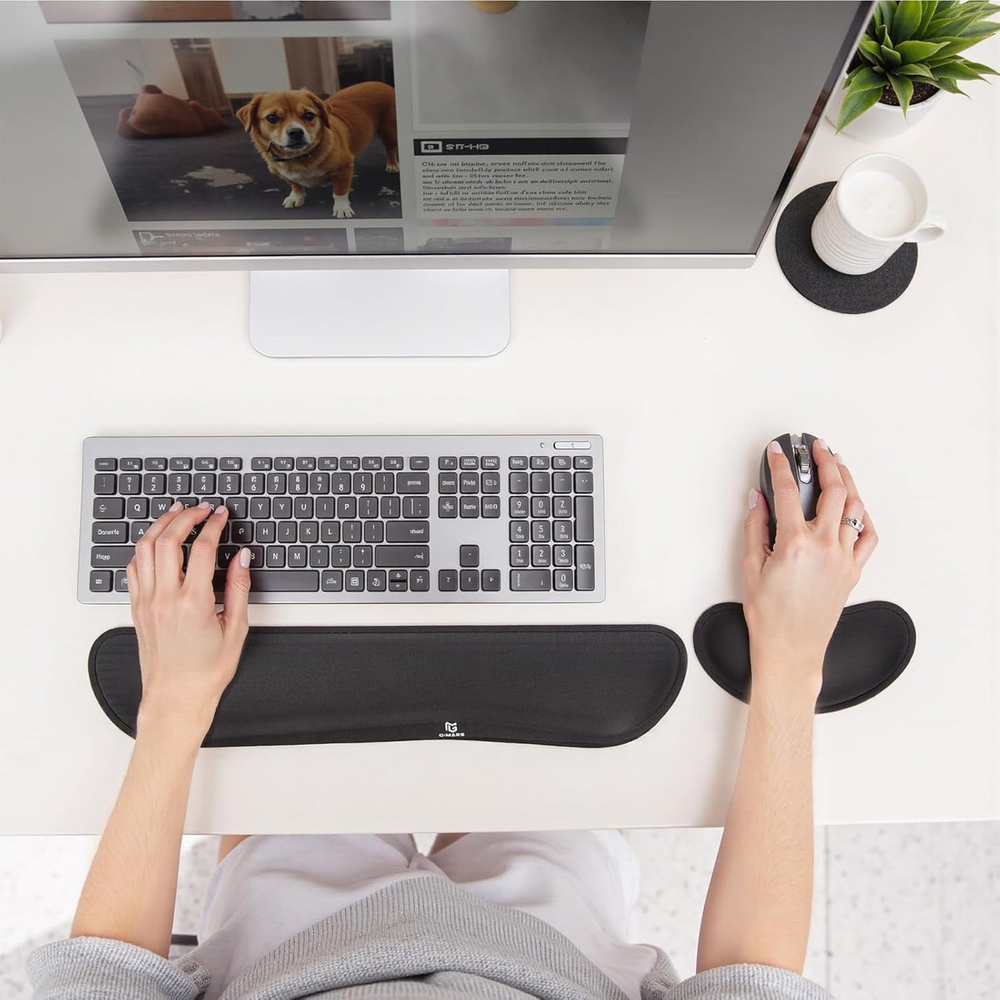 Gimars Upgrade Enlarge Silky and Superfine Fabric Gel Memory Foam Keyboard Wrist Rest Set, Ergonomic Keyboard Mouse Wrist Support for Typing Pain Relief, Comfort for Office, Gaming, Computer