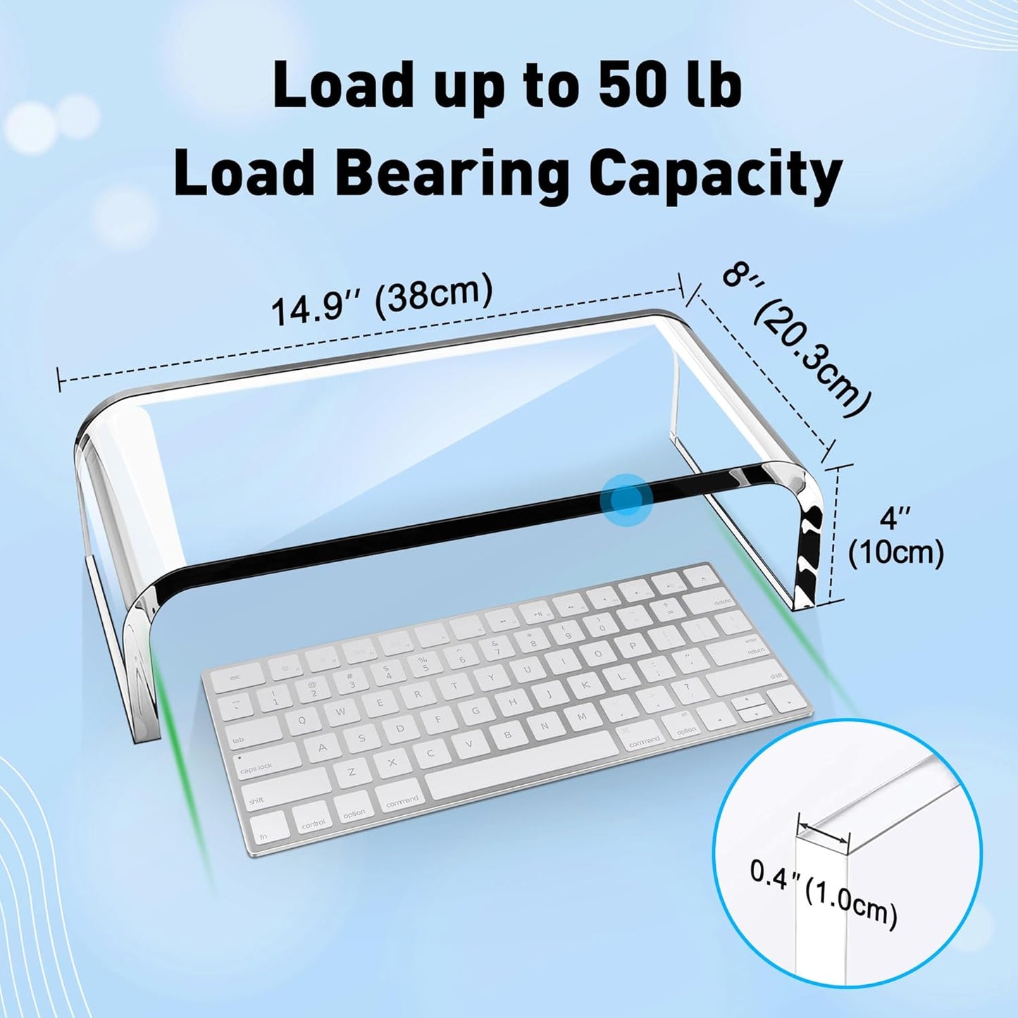 AboveTEK Acrylic Monitor Stand, Premium Large Monitor Riser 20 inch, Crystal Clear Acrylic Computer Stand Laptop Desk Stand for Home Office Printer TV Screen Keyboard Storage
