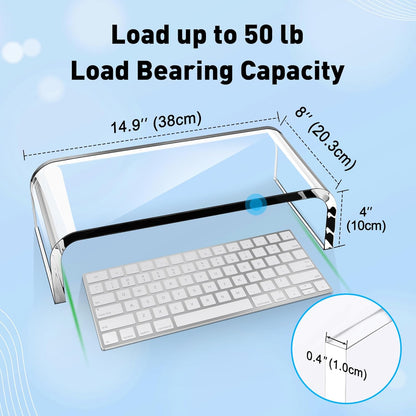 AboveTEK Acrylic Monitor Stand, Premium Large Monitor Riser 20 inch, Crystal Clear Acrylic Computer Stand Laptop Desk Stand for Home Office Printer TV Screen Keyboard Storage