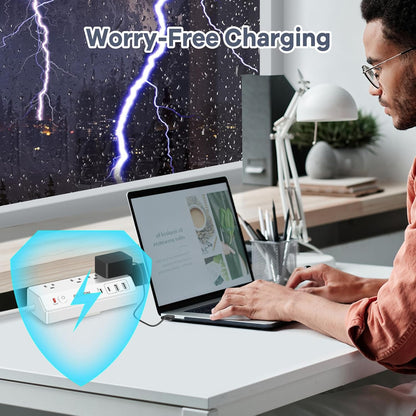 Desk Clamp Power Strip USB C - Charging Station for Multiple Devices - Multi Plug Outlet Extender - Desktop Mount Surge Protector with 4 Outlets 4 USB Ports for Phone, Tablet, Computer