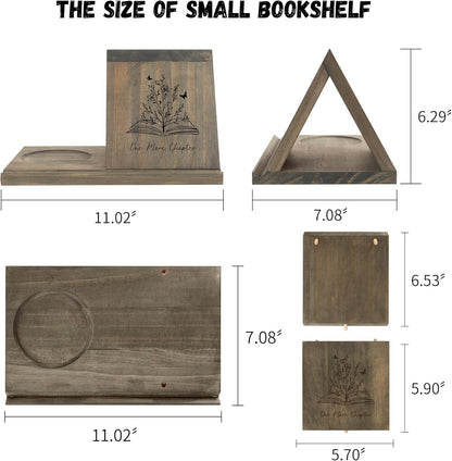 LITIVY Wooden Book Holder with Drink Holder, Wooden Triangle Bookmark Reading Rest with Slotted, Book Display Bookmark Book Holder Decor for Coffee and Book Lover Gifts (Greenish Gray)