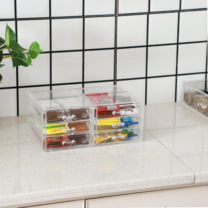 Cq acrylic Drawer Organizer with 3 Long Drawers,Stacking Office Supply Organizer and Desk Pen Storage and Stationary Organizer,Clear Makeup Storage Organizer for Palettes,Cosmetic, Beauty for Vanity