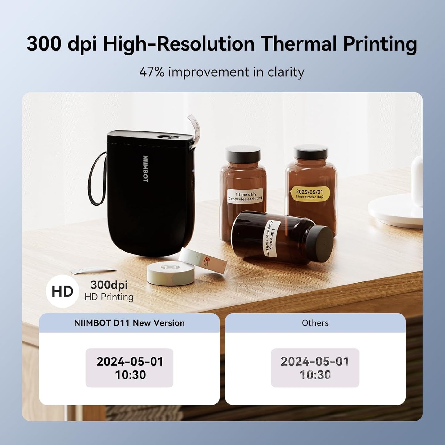 NIIMBOT D11 New Version Label Maker Machine with Tape,300DPI Bluetooth Label Printer, Portable Thermal Printer,Sticker Maker for Organizing Home Office School,Blue