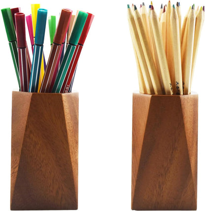 Walnut Wooden Pencil Holder Cup for Desk Natural Wood Pen Holder Stand for Office Home (Square)