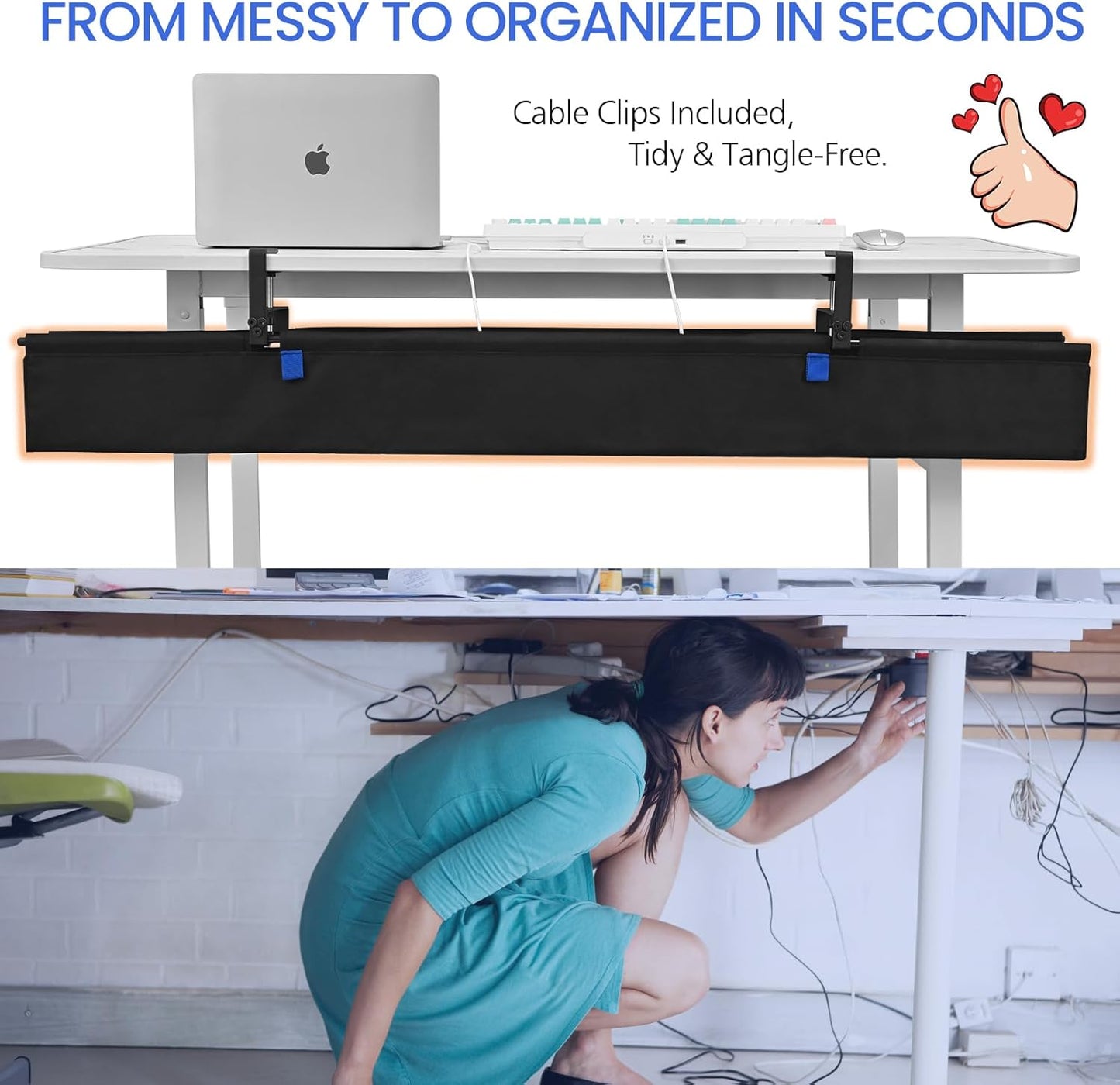 36" Under Desk Cable Management Tray- Clamp/Screw Mount Desk Cable Organizer Cable Tray Hiders for Office&Home