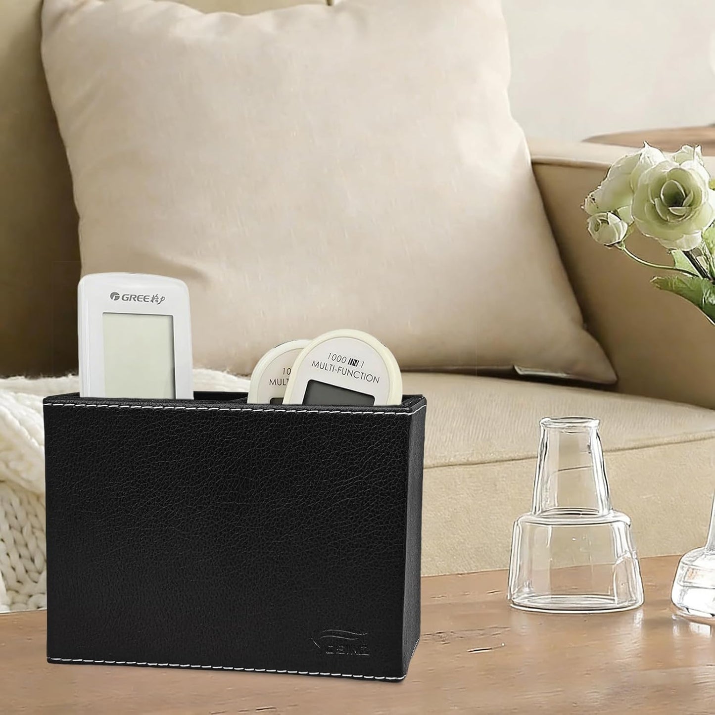 Leather Pen Holder, Brown Pencil Holder, Desktop Elegant Pen Holder for Desk, Stationery Organizer for School Office Home Dorm (3.3" x 3.3" x 4", Brown)
