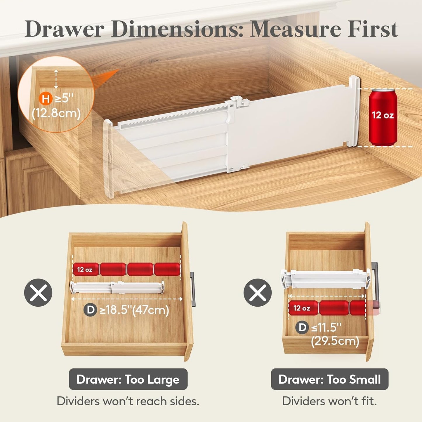 Lifewit Drawer Dividers for Clothes, 3.2" Tall 10.5"-16.5" Expandable Dresser Drawer Organizers, Adjustable White Plastic Separators for Kitchen, Cabinet, Nursery, Socks & Underwear Storage, 4 Pack