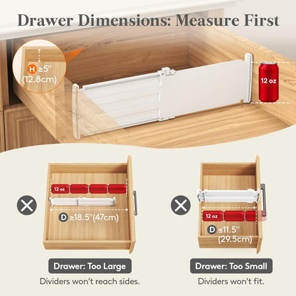 Lifewit Drawer Dividers for Clothes, 3.2" Tall 10.5"-16.5" Expandable Dresser Drawer Organizers, Adjustable White Plastic Separators for Kitchen, Cabinet, Nursery, Socks & Underwear Storage, 4 Pack