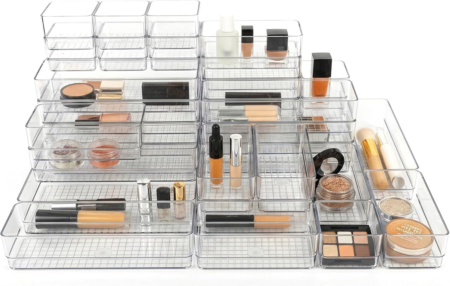 6 PCS Clear Plastic Drawer Organizer Set, 2 Sizes Acrylic Drawer Storage Trays Non Slip Storage Bins for Makeup, Jewelry, Gadgets for Kitchen, Bedroom, Bathroom, Office