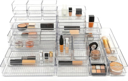 6 PCS Clear Plastic Drawer Organizer Set, 2 Sizes Acrylic Drawer Storage Trays Non Slip Storage Bins for Makeup, Jewelry, Gadgets for Kitchen, Bedroom, Bathroom, Office