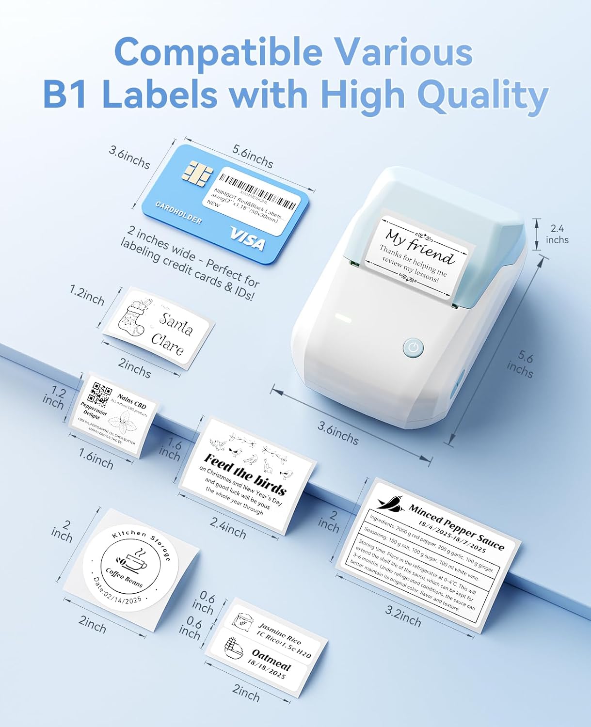 NIIMBOT B1 Label Maker Machine, Thermal Label Printer Easy to Use for Office, Home, Business, Came with 1 Roll White Label(Blue)