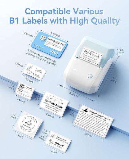 NIIMBOT B1 Label Maker Machine, Thermal Label Printer Easy to Use for Office, Home, Business, Came with 1 Roll White Label(Blue)