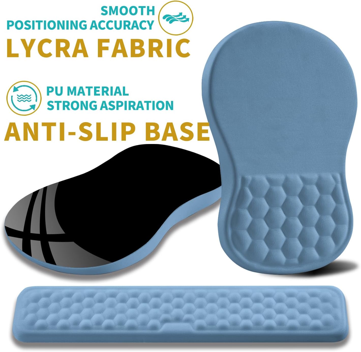 Hokafenle 2 in 1 Ergonomic Mouse Pad Wrist Support & Wrist Rest for Computer Keyboard Set, with Relieve Carpal Tunnel Pain Massage Bulge and Full Memory Gel Design (2In1 Set, Light Green)