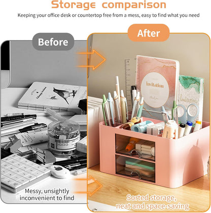 Cayxenful Pencil Holder For Desk,5 Slots 360°Degree Rotating Desk Organizers And Accessories,Desktop Storage Stationery Supplies Organizer, Cute Pencil Cup Pot For Office, School, Home (B-White)