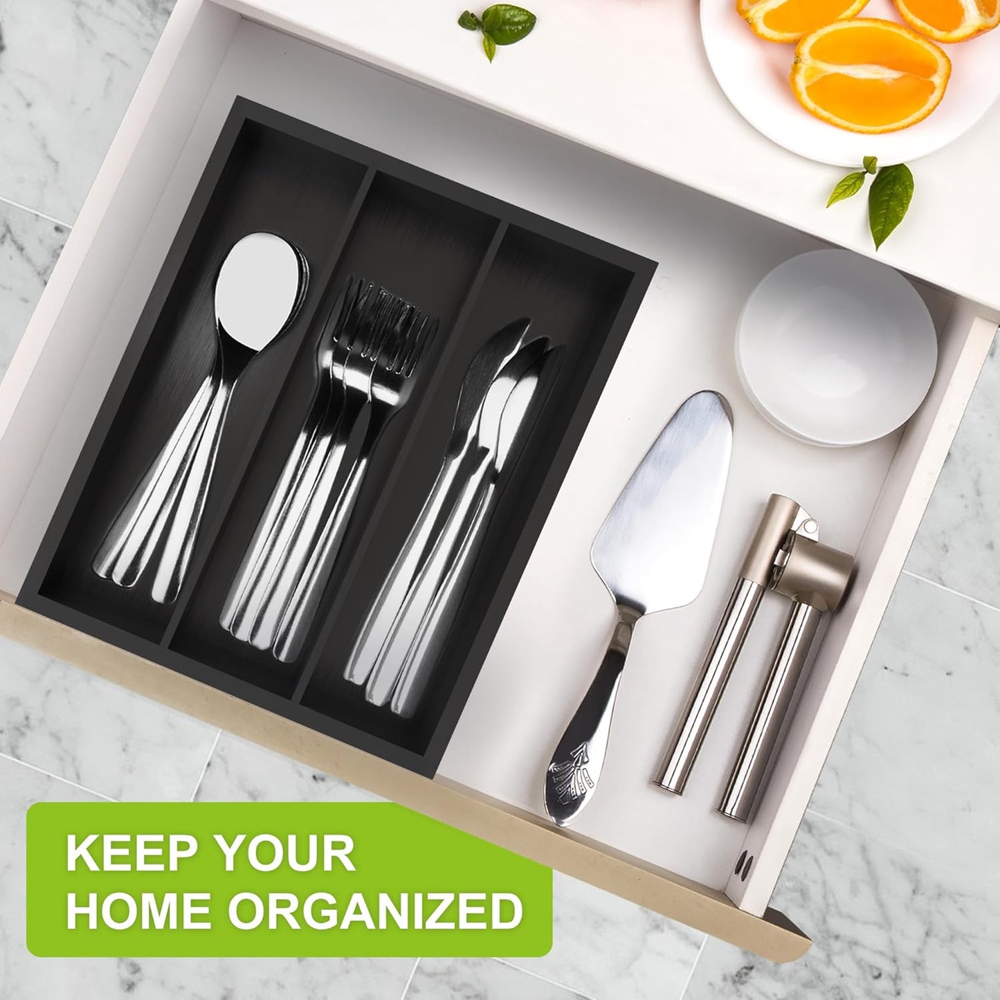Unibambou Bamboo Utensil Drawer Organizer, Silverware Tray Organizer, Kitchen Drawer Organizer for Flatware Cutlery, (Natural, 3 Slots)