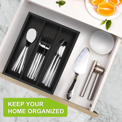Unibambou Bamboo Utensil Drawer Organizer, Silverware Tray Organizer, Kitchen Drawer Organizer for Flatware Cutlery, (Natural, 3 Slots)