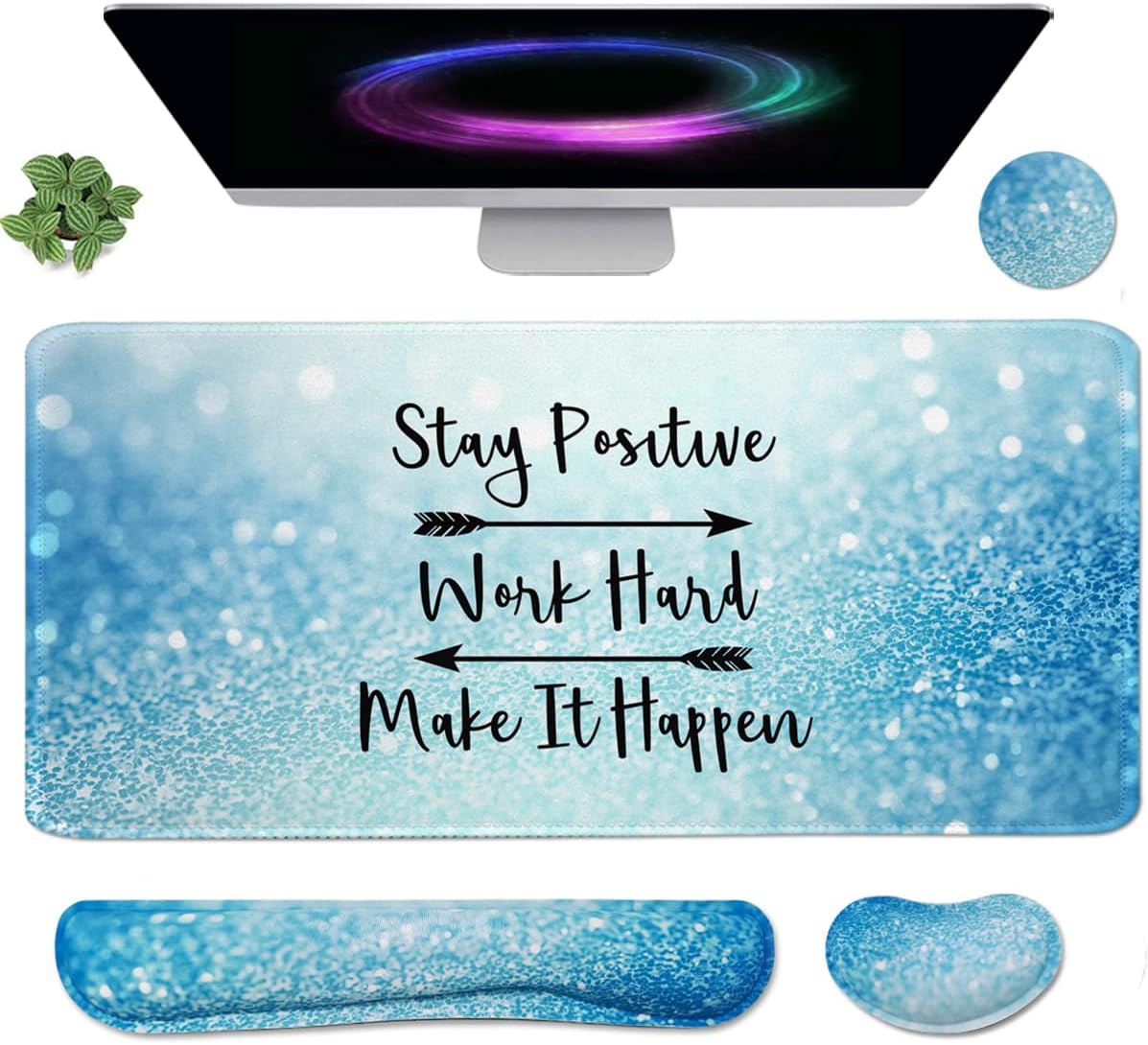 4-in-1 Large Mouse Pad, Keyboard Wrist Rest Pad & Wrist Support Mousepad Set, Extended Desk Pad Waterproof Desk Mat for Home Office Study Game