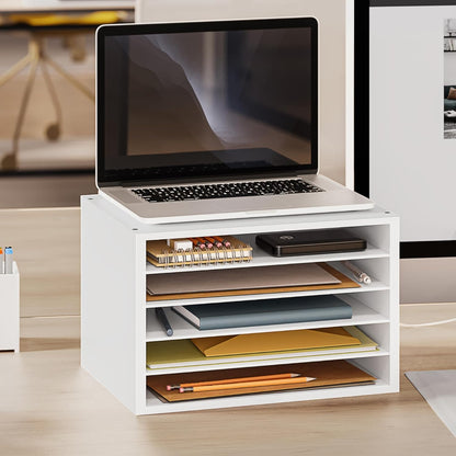 Ballucci 4-Tier Paper Organizer for Desk, Stackable Organizer Tray, Desk Storage Shelves, Stacking Letter Paper Tray Sorter for Classroom, Office, White