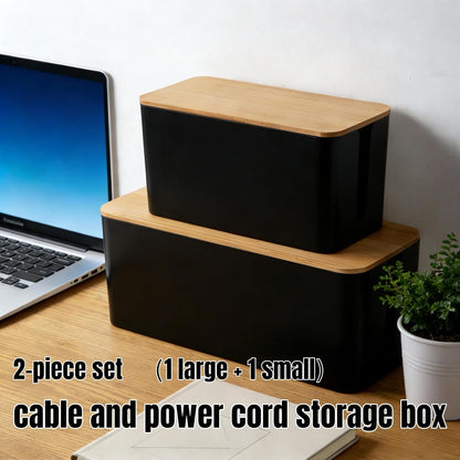 1 Large + 1 Small Cable Management Box Set – 2-Piece Cord Organizer Box, Home Office Desk Wire Storage & Cable Management Solution (Acryliclid lid/Black)