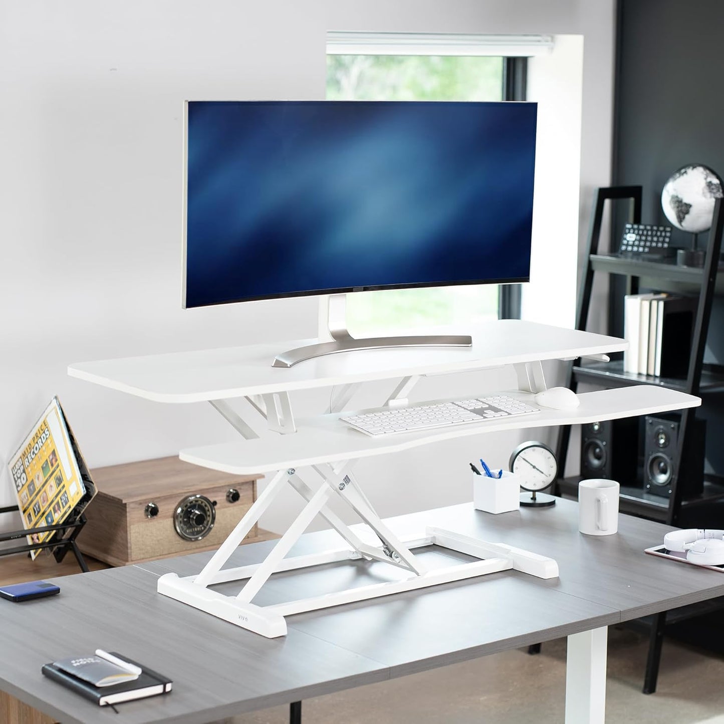 VIVO 26 inch Desk Converter, K Series, Height Adjustable Sit to Stand Riser, Dual Monitor and Laptop Workstation with Keyboard Tray, Black, DESK-V026KB