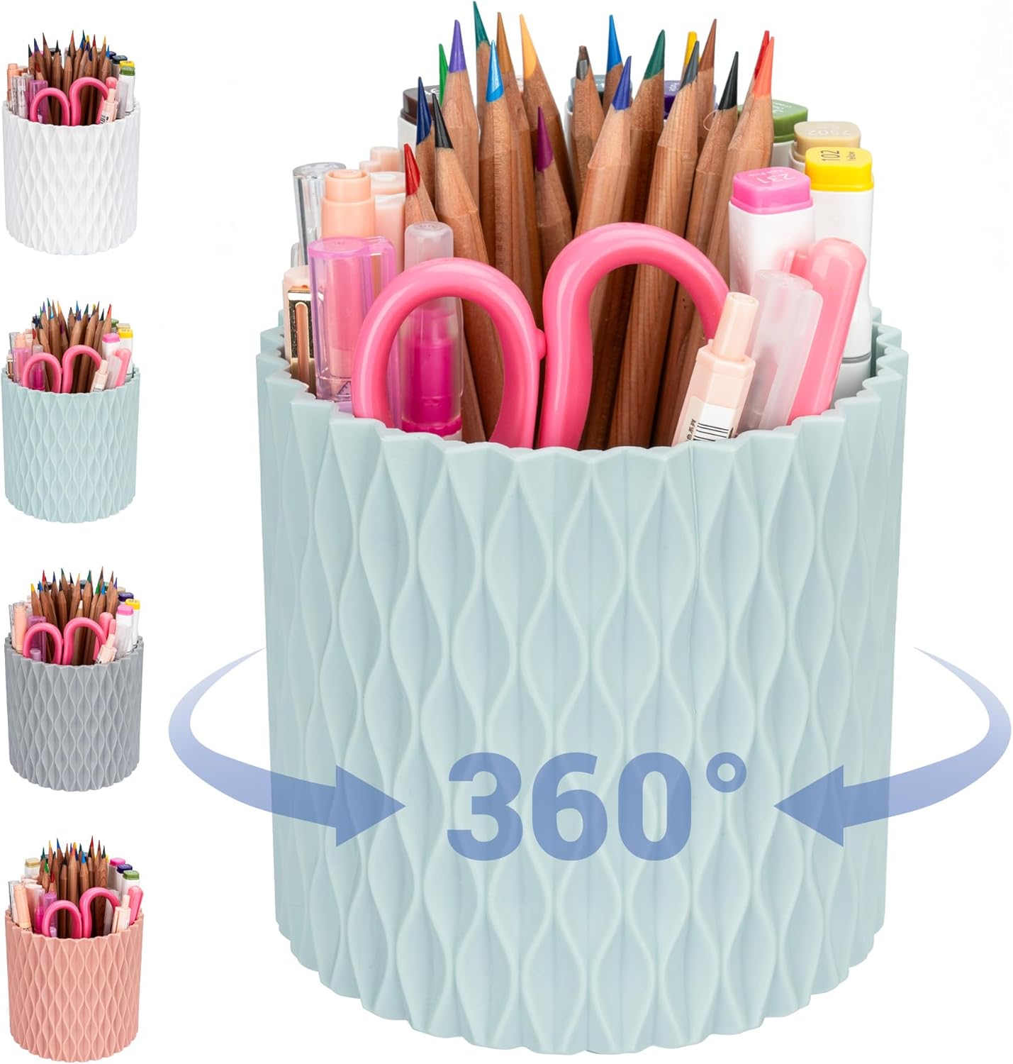 Pencil Holder - 360° Rotation, 5 Slot Desk Supplies For Women Office Aesthetic. Pen Holder For Office&School, Desk Accessories(Blue)