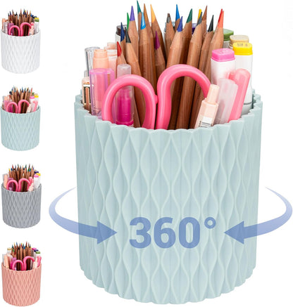 Pencil Holder - 360° Rotation, 5 Slot Desk Supplies For Women Office Aesthetic. Pen Holder For Office&School, Desk Accessories(Blue)