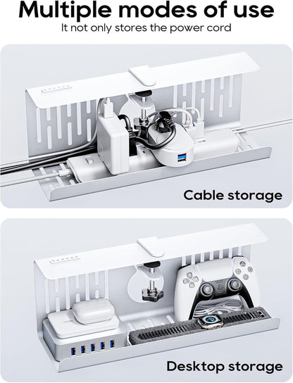 NODOCA No Drill Under Desk Cable Management Tray, 14'' Wire Management, Punch-Free Clamp on, Metal Cable Tray, Wire Organizer Under Desk, Under Desk Basket for Office and Home, Black