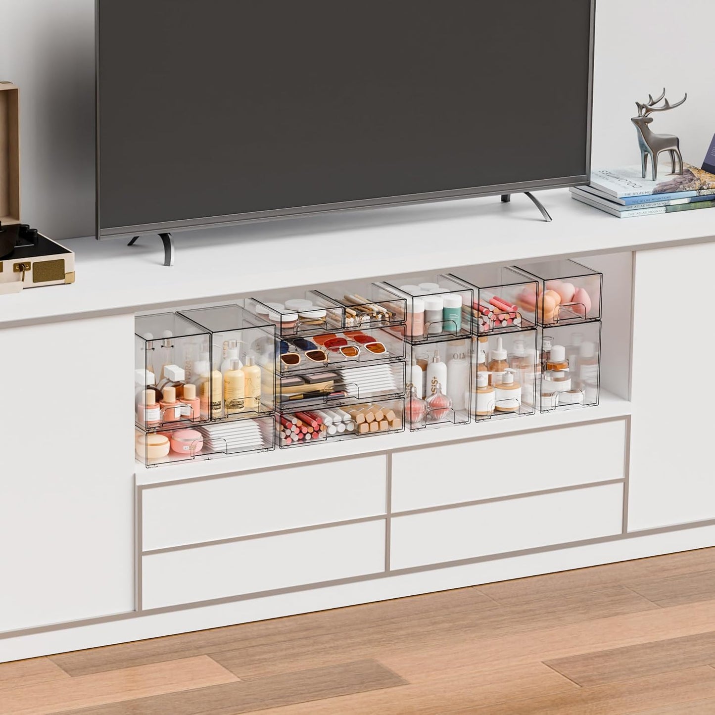 Yieach Clear Stackable Storage Drawers - Set of 6 - Acrylic Drawers,Bathroom Organizer Bin and Plastic Makeup Organizer,Clear Stacking Brightroom Storage Boxes for Vanity,Cabinet,Pantry Organization