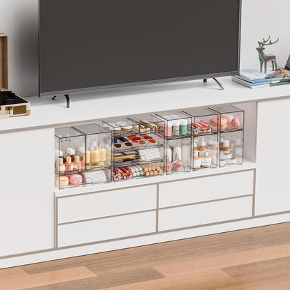 Yieach Clear Stackable Storage Drawers - Set of 6 - Acrylic Drawers,Bathroom Organizer Bin and Plastic Makeup Organizer,Clear Stacking Brightroom Storage Boxes for Vanity,Cabinet,Pantry Organization