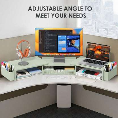 OPNICE Clear Acrylic Desk Organizers and Accessories, Dual Monitor Stand Riser with Drawer, Desk Shelf Computer Racks for Office Workspace Organizers, Desktop Organization (Transparent)