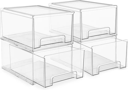 Sorbus Small Clear Stackable Storage Drawers – 4-Pack Plastic Organizer Bins with Handles – Stackable Pull-Out Storage Drawers for Closet, Pantry, Office, Bathroom, Craft, and Toy Organization