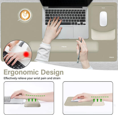 MOSISO Keyboard Mouse Pad Set, Large Gaming Mouse Pad&Rectangular Keyboard Wrist Rest&Mousepad with Wrist Rest&Coaster, Ergonomic Non-Slip&Easy Typing Pad with Curved Silicone Lining, Antique Green
