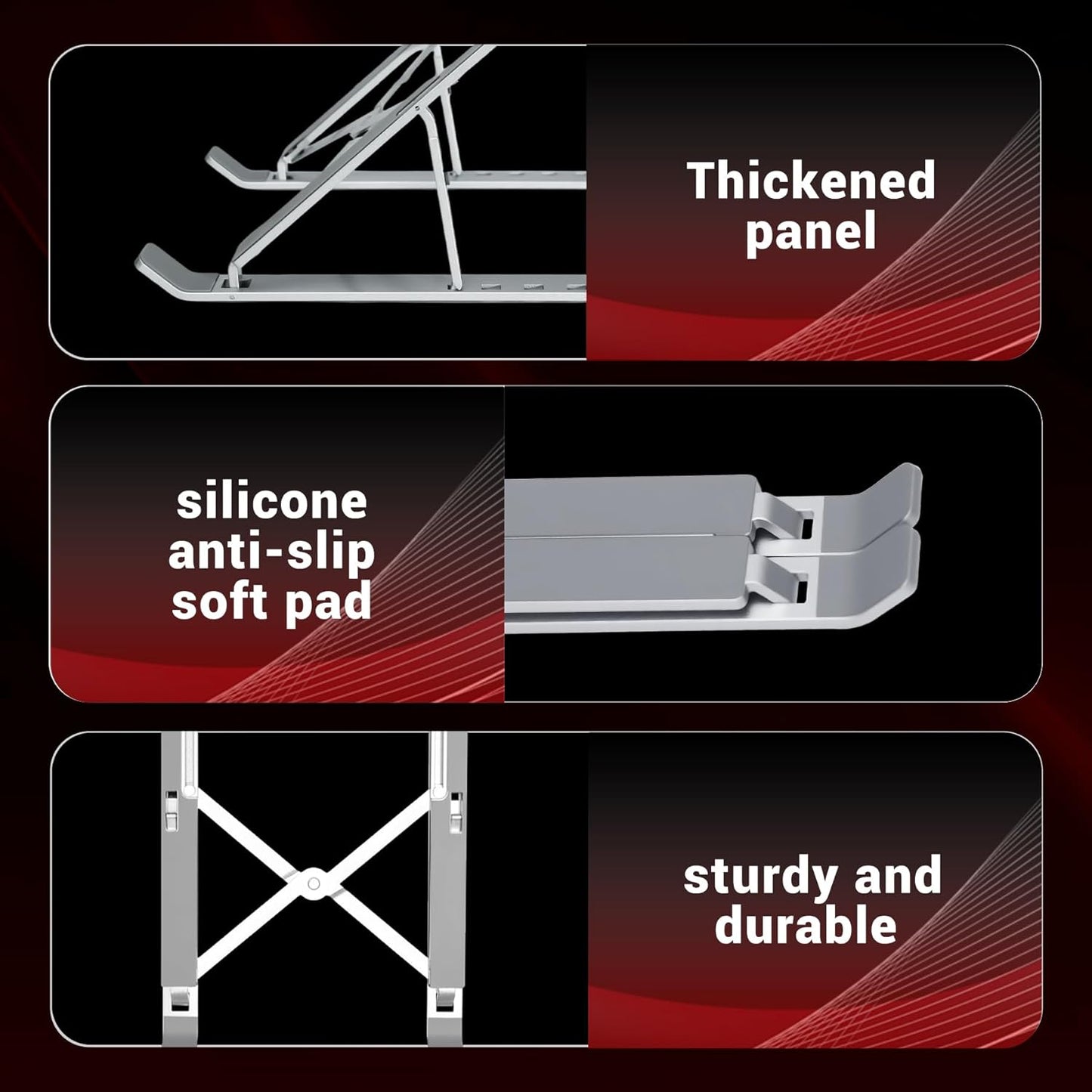 Laptop Stand for Desk, 6-Angle Adjustable Ergonomic Laptop Riser, Foldable Aluminum Portable, Cooling Desktop Notebook Computer Holder Compatible with 10-15.6” MacBook, Dell, HP, iPad, Silver